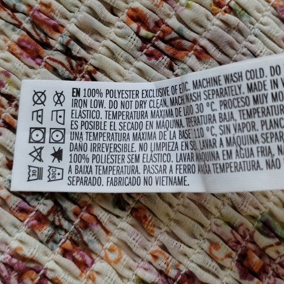 O Forever 21 Cream Wildflower Neck Tie Smocked Cropped Long Sleeve Top NWT M - Picture 6 of 13